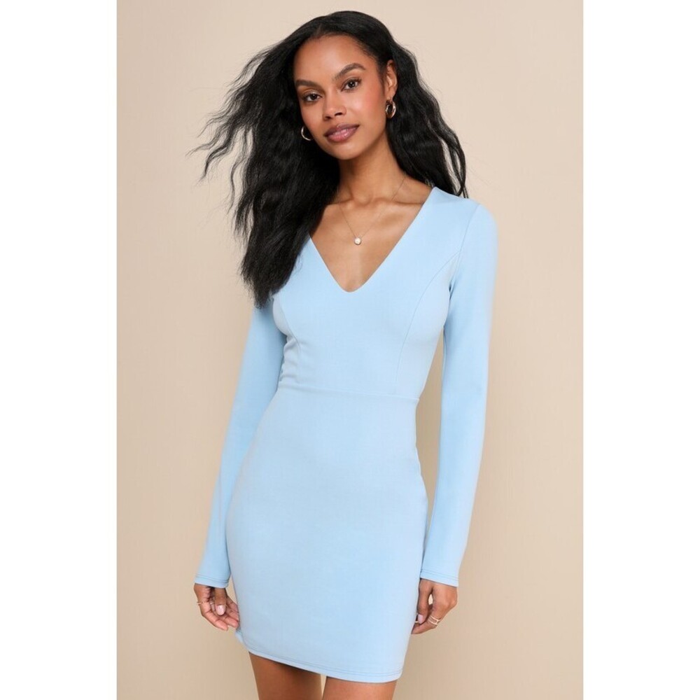 Lulus Rsvp Perfection Light Blue Backless Long Sleeve Mini Dress - Size S